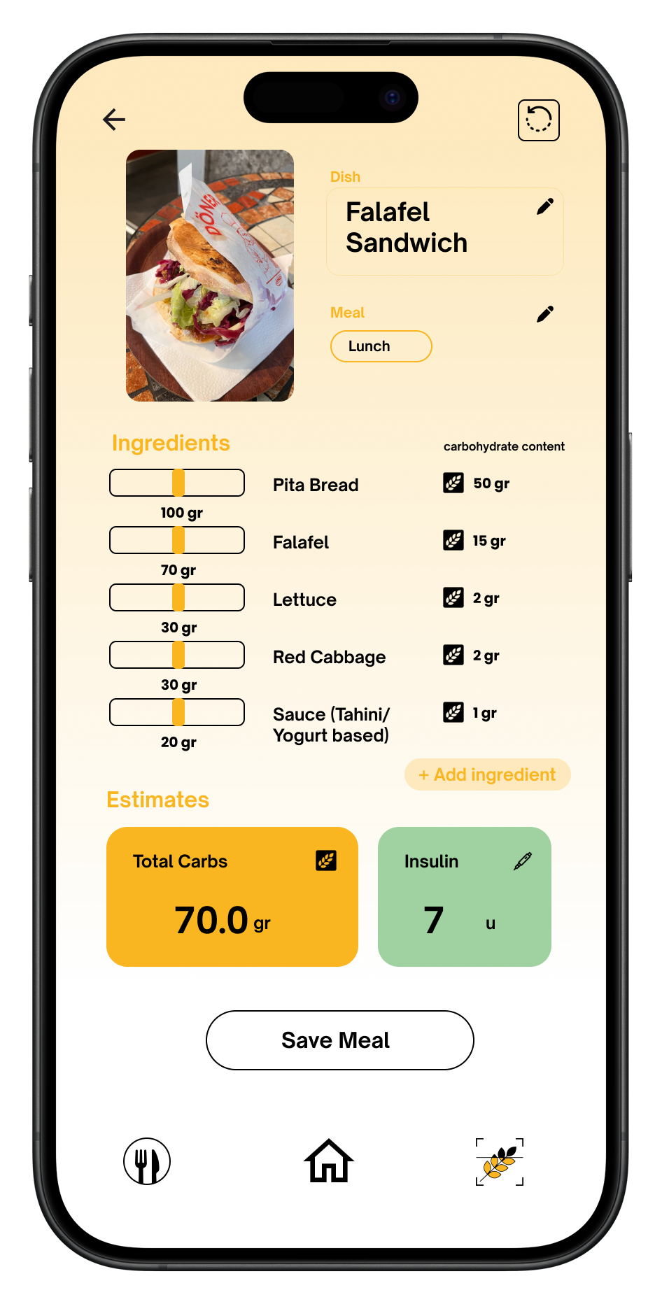 Meal result screen